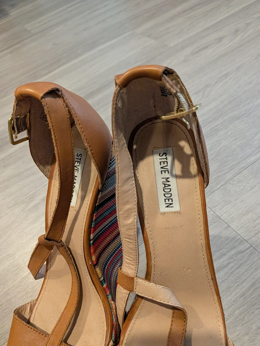 Steve Madden Women's Tan Multi-Stripe Wedge Sandals